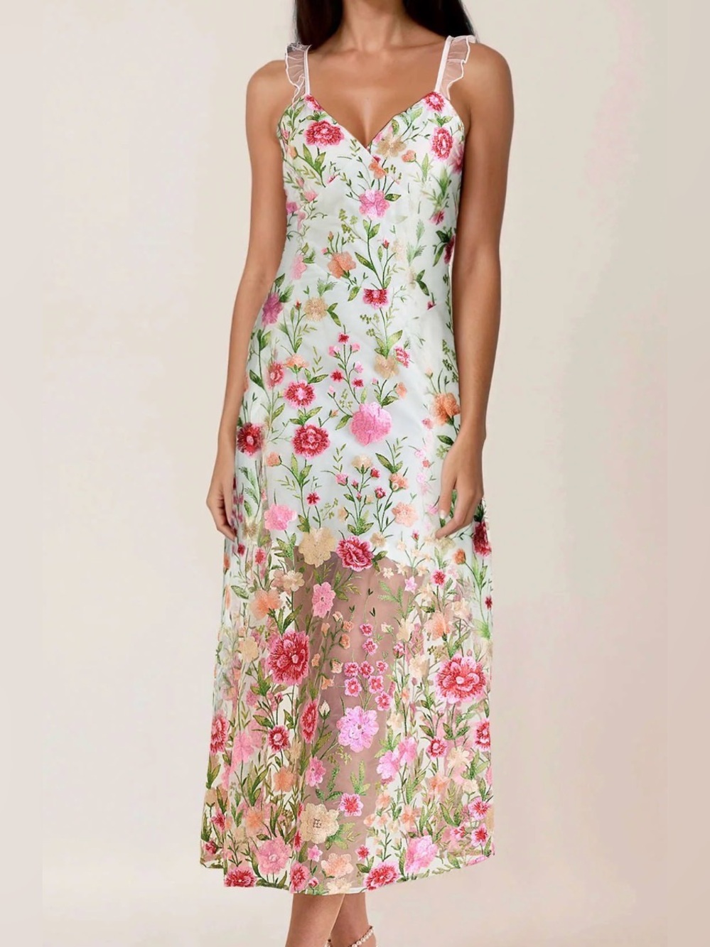 Venus Sheer Floral Embroidered Maxi Dress- Women’s Size Small! Read!